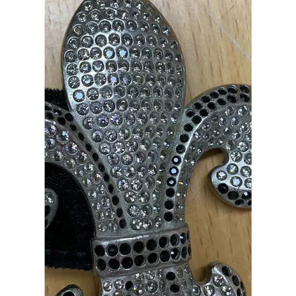 SISI AMBER Fleur-de-lis jeweled crystal bling BUCKLE BLACK VELVET BELT